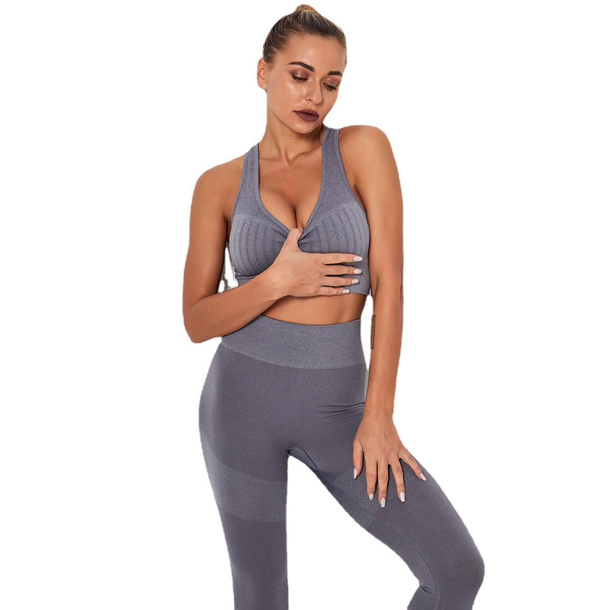 Seamless Knitted Striped Sports Bra - Image 2