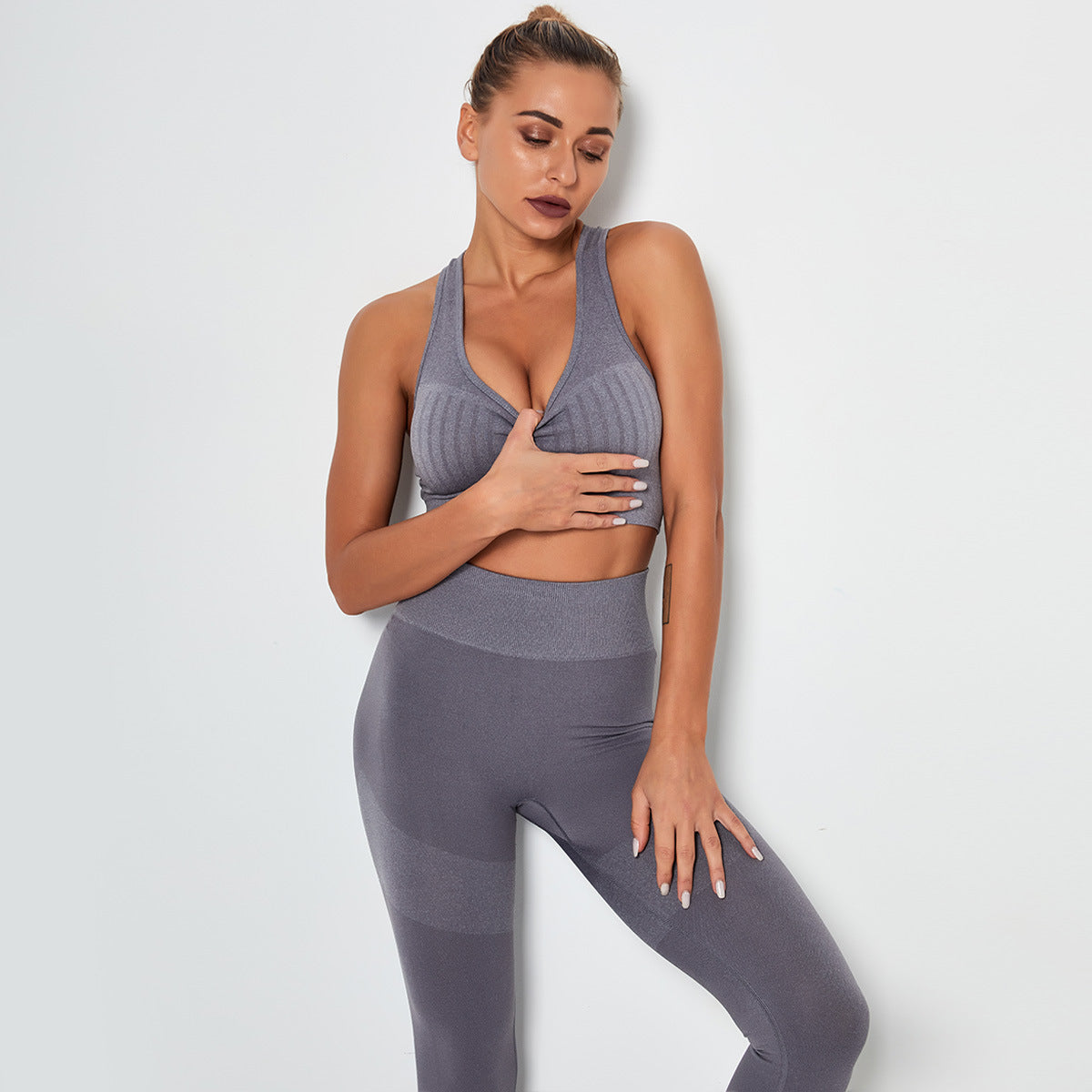 Seamless Knitted Striped Sports Bra - Image 6